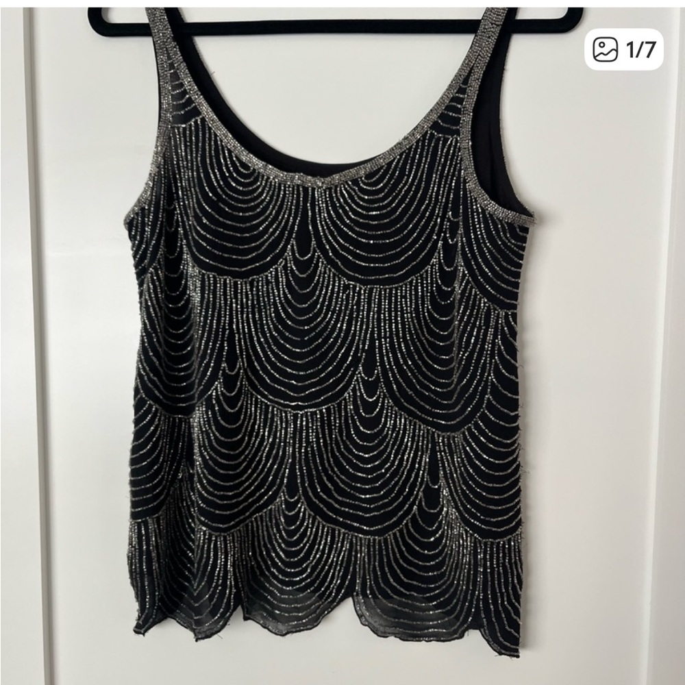 Joie Black and Silver Beaded Tank Top
